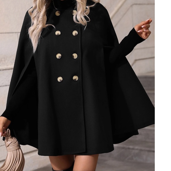 Classic Double Button Cape Sleeve Loose Fit Jacket Coat - Picture 1 of 10